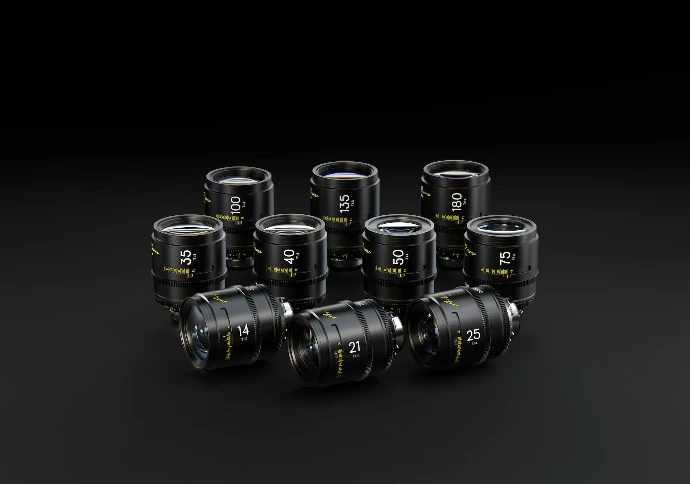 Professional cine prime lens set for cinema camera systems