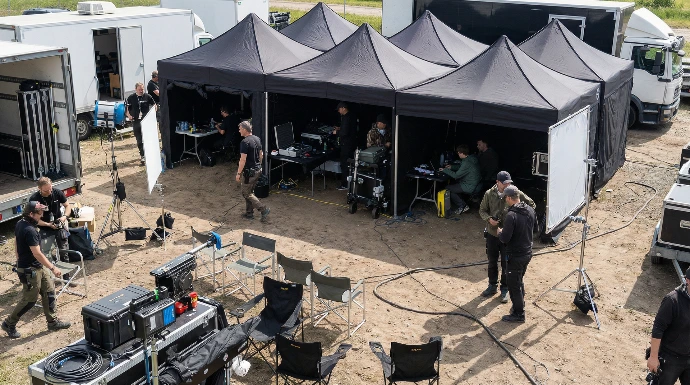 Film production base camp tents and unit equipment